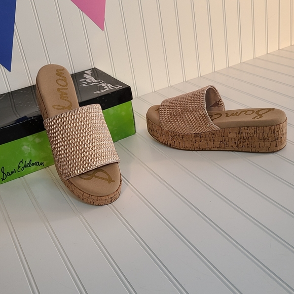 Sam Edelman Wendi Cork Platform Blush Gold Ruched Sandal Slides size 10 - Picture 15 of 16